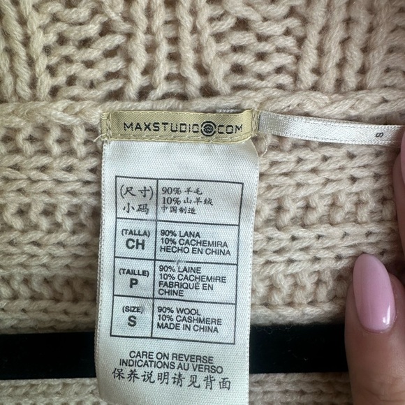 Y2K Chunky Wool Cashmere Open Knit Cream Cozy Cardigan Size XS - Picture 3 of 4